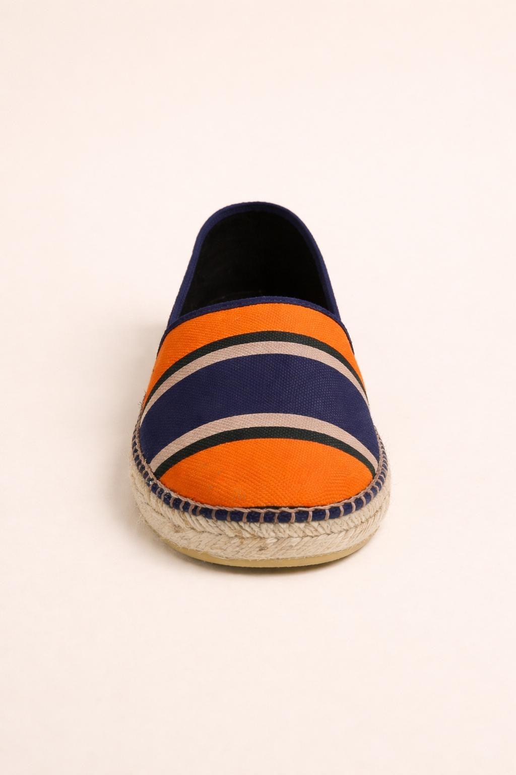 Mehrfarbig gestreifte Espadrilles aus Korbgeflecht – Handgefertigte flache Damenschuhe Mandy