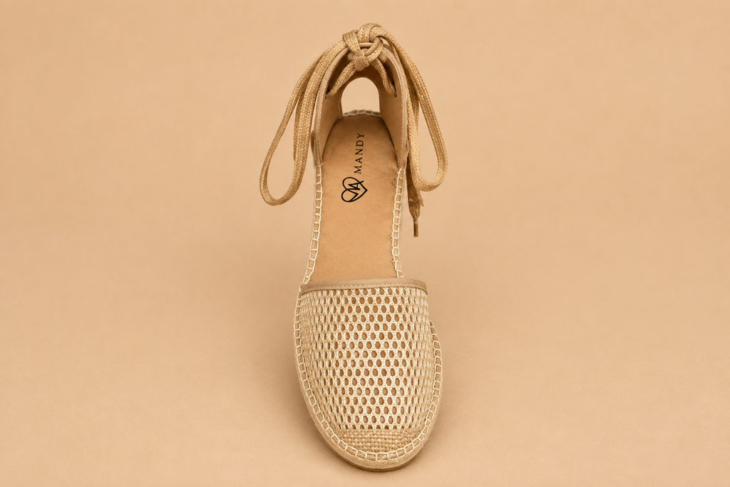 Espadrille de Malla Dorada y Aluminio con Atado al Tobillo